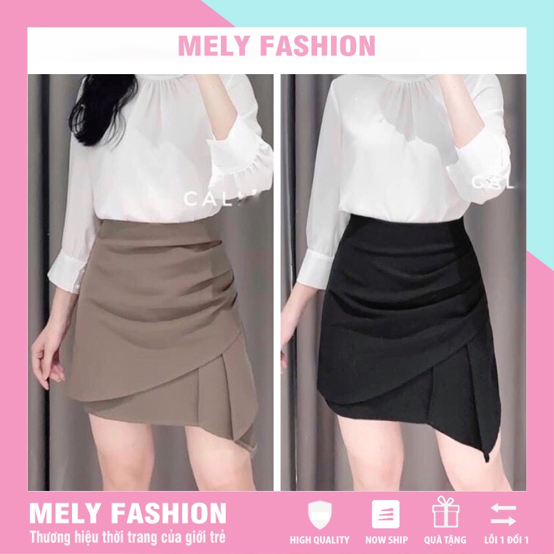 Chân váy ngắn chữ A nhún eo lưng cao vạt chéo giấu bụng phong cách Hàn Quốc sang chảnh Mely Fashion CV03