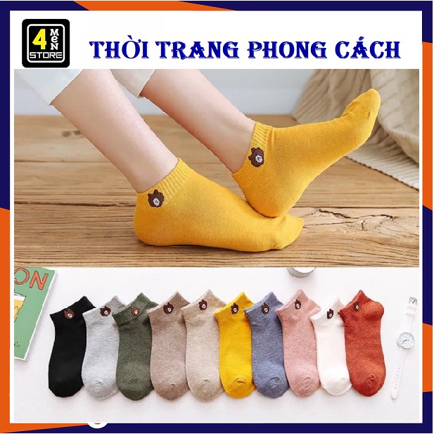 Set 10 đôi tất gấu - Combo 10 đôi Vớ nữ cổ ngắn hình gấu kute tặng kèm túi rút ( Nhiều Màu )
