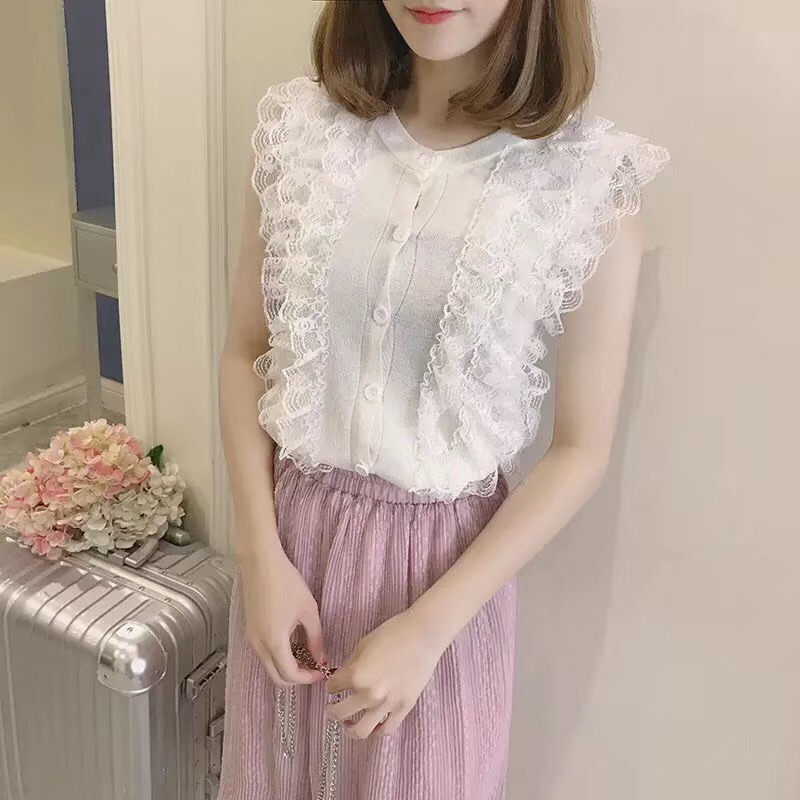 Áo len không tay phối ren dễ thương dành cho nữ | BigBuy360 - bigbuy360.vn