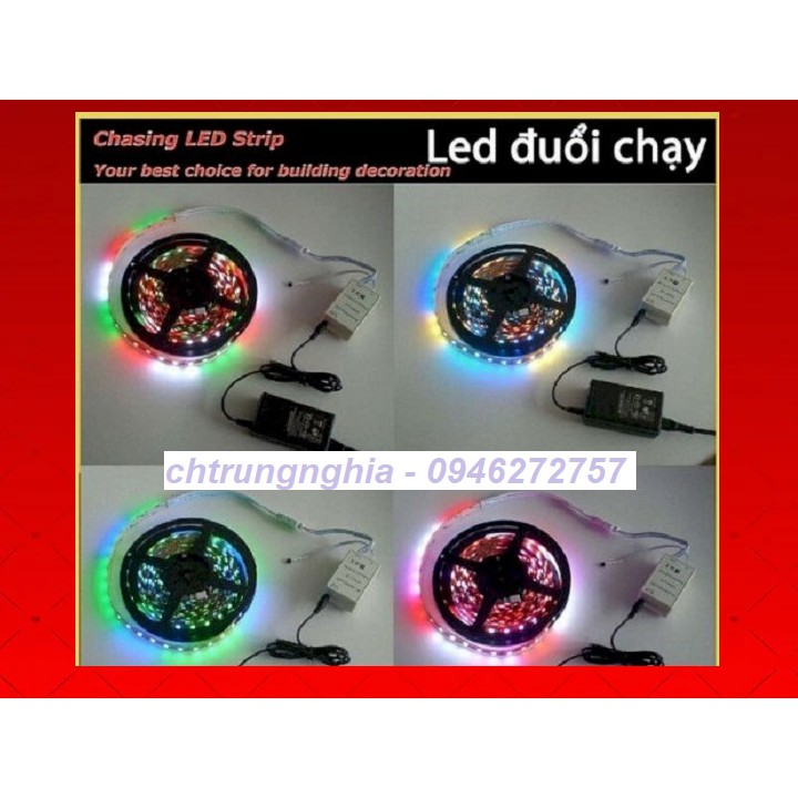 BỘ LED DÂY DÁN 5050 CHẠY ĐUỔI RGB 12V (5m) + NGUỒN + REMOTE