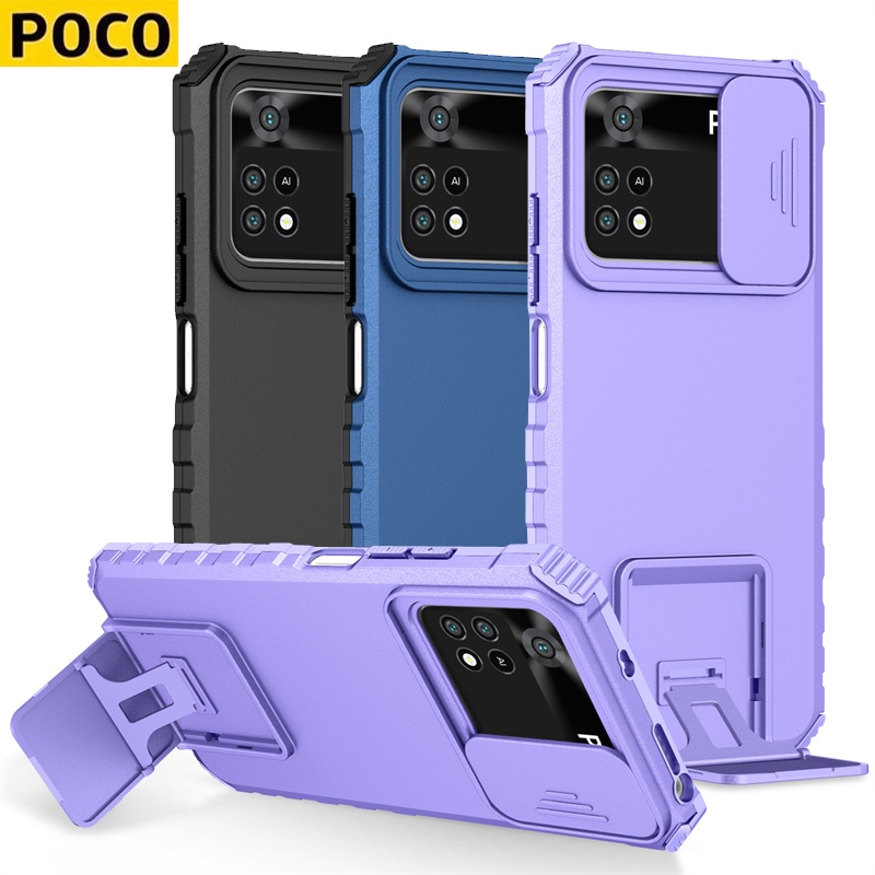 Poco X4 Pro Poco X3 Pro Poco X3 NFC Poco M3 Pro Vỏ bảo vệ ống kính sang trọng có áo giáp chống va đập với chân đế đa góc