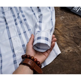 [áo sơ mi nam caro] Áo sơ mi nam zara sợi tre caro trắng xanh nhạt