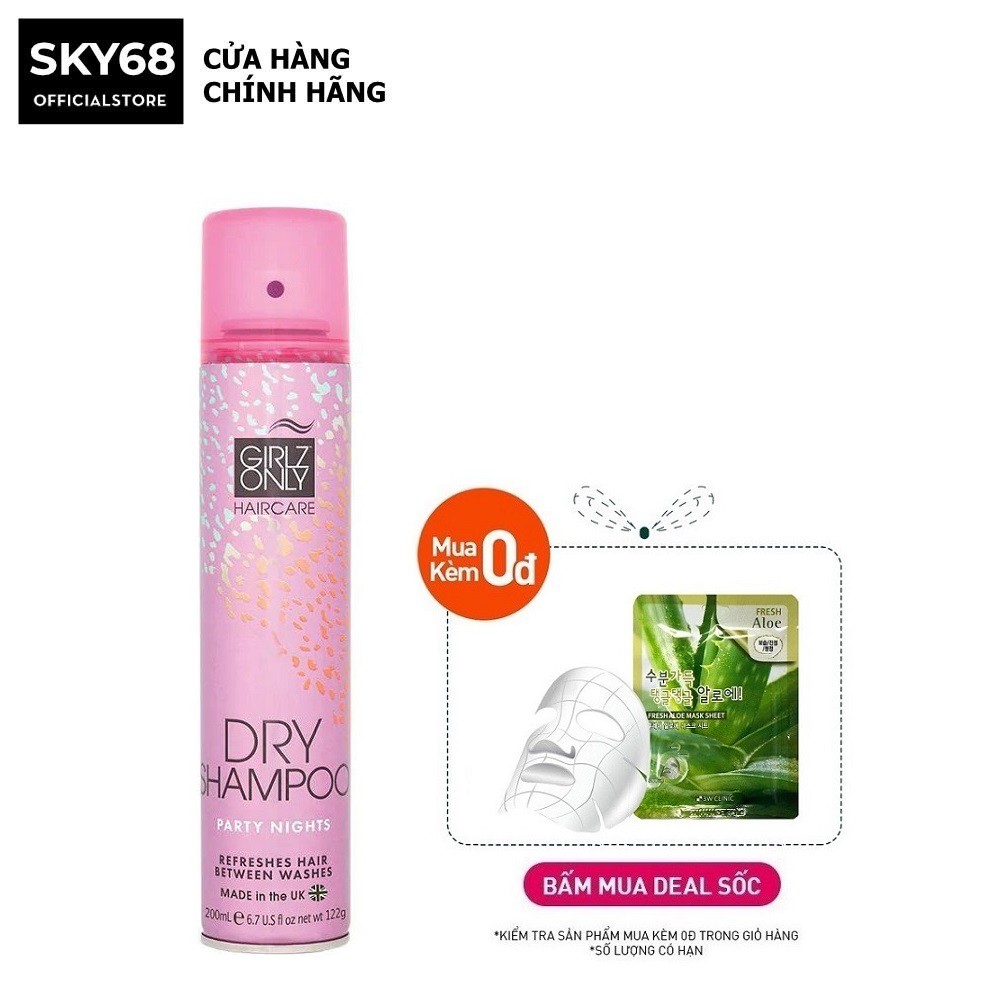 Dầu Gội Khô Giúp Tóc Sạch Dầu Và Trở Nên Bồng Bềnh Ngay Lập Tức Girlz Only Dry Shampoo 200ml - Party Nights (Hồng)