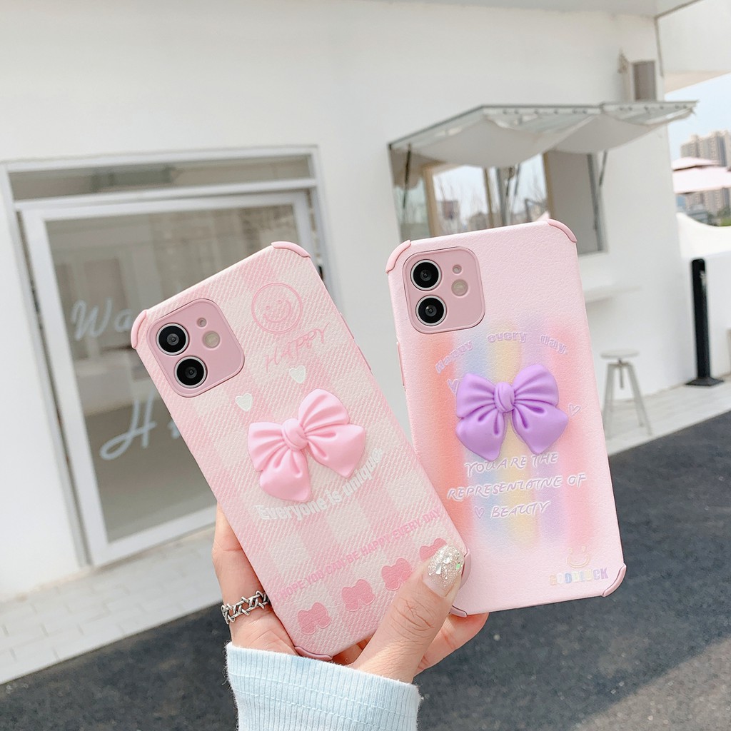 Ốp Lưng Họa Tiết Hình Nơ Hồng 3d Dễ Thương Cho Iphone 7 8 Plus X Xr Xs Max 11 Pro Max 12 Mini Pro Max