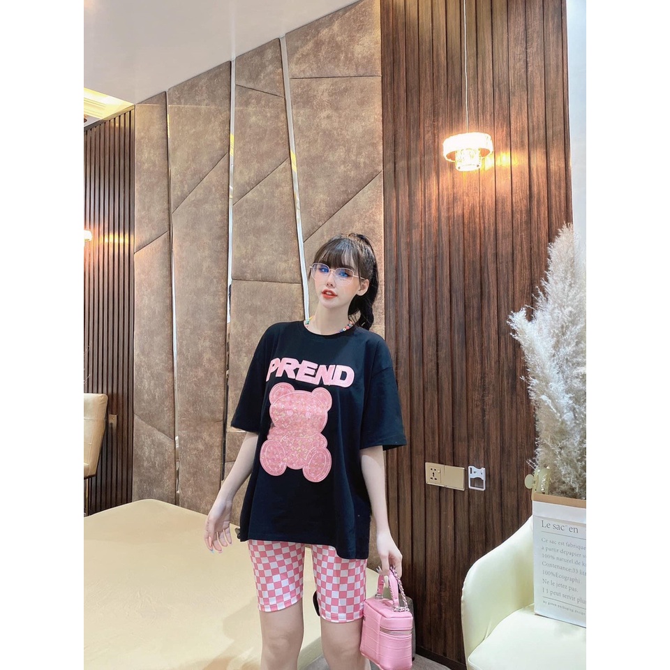Đồ bộ nữ bộ đồ lửng mặc nhà form rộng bigsize thêu gấu Prend
