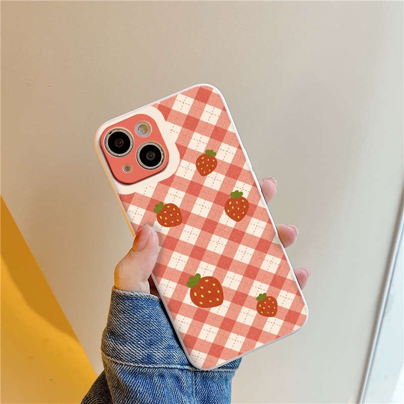 Ốp lưng iphone hình quả dâu tây caro hồng cho 7 Plus/8Plus/XR/XS Max/11/X/12/12 Pro Max/pro/13 promax
