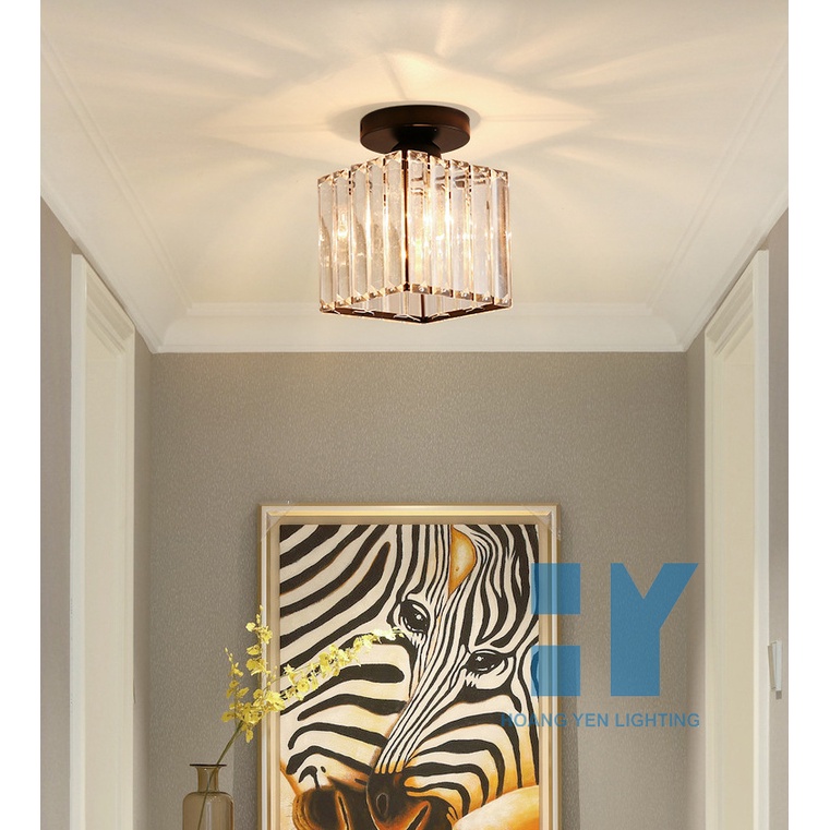 Đèn ốp trần pha lê họa tiết vuông tròn trang trí phòng khách phòng ngủ hành lang bao gồm bóng led