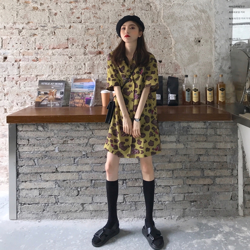 Đầm Sơ Mi Tay Ngắn Dáng Rộng Họa Tiết Da Báo Thời Trang Hong Kong 2020 | BigBuy360 - bigbuy360.vn