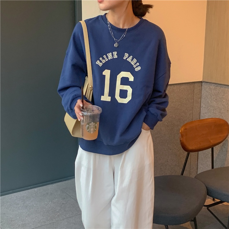 Áo sweater SUXI dài tay dáng rộng in chữ cá tính phong cách Hàn Quốc thời trang mùa thu