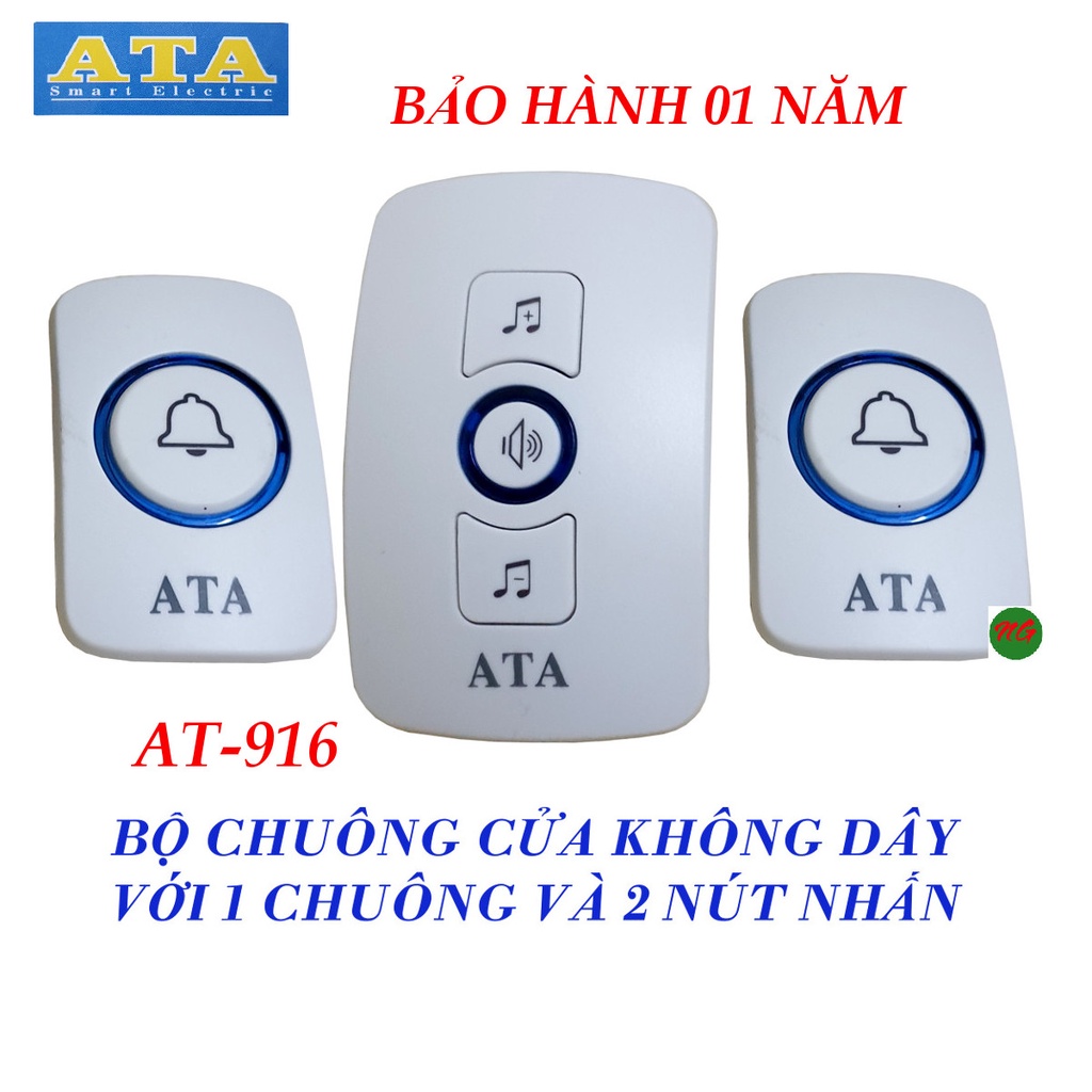 Bộ chuông cửa- 2 NÚT NHẤN không dây đa năng ATA AT-916