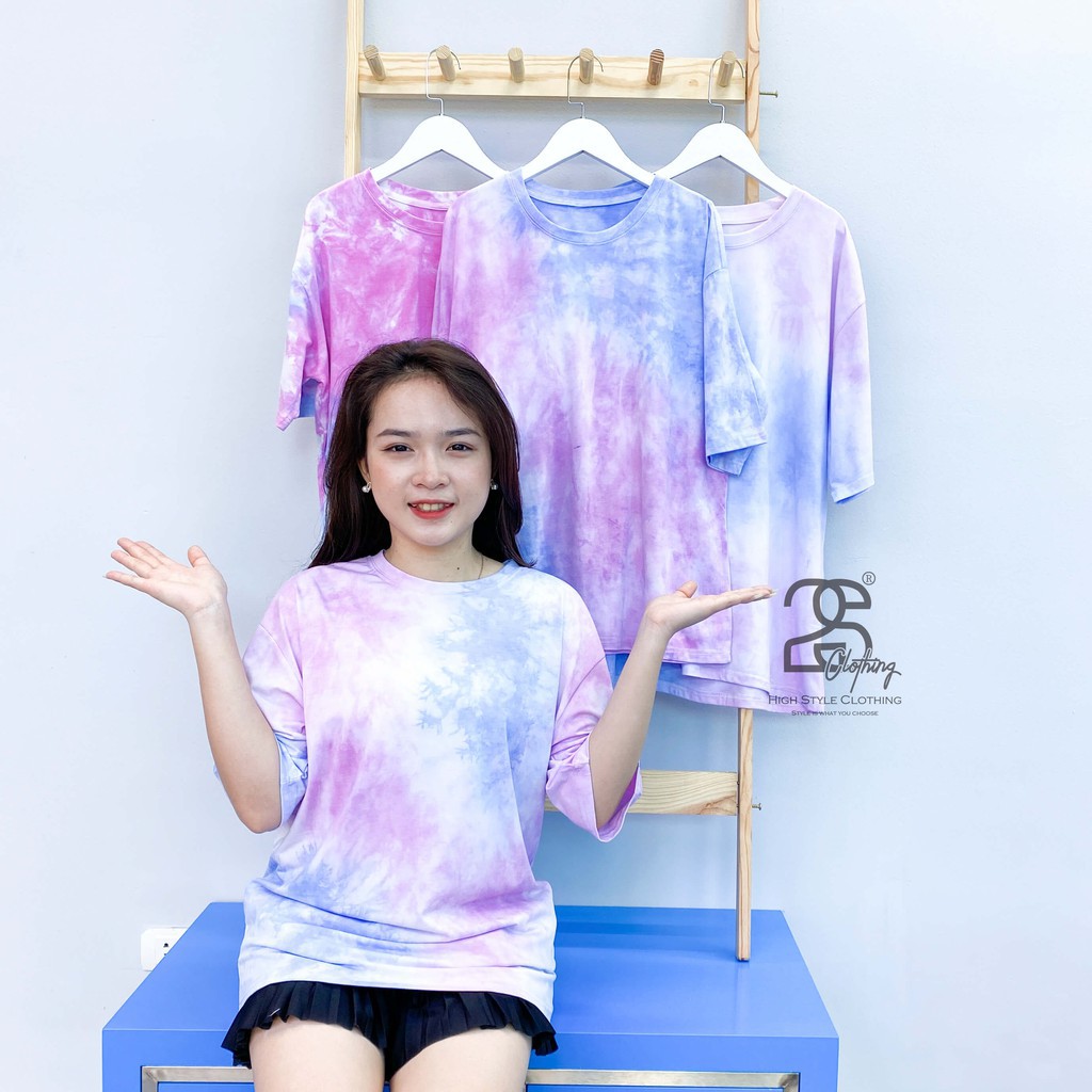 Áo Thun Ngắn Tay Unisex Tie Dye Hồng Form Oversize Vải Cotton Cao Cấp