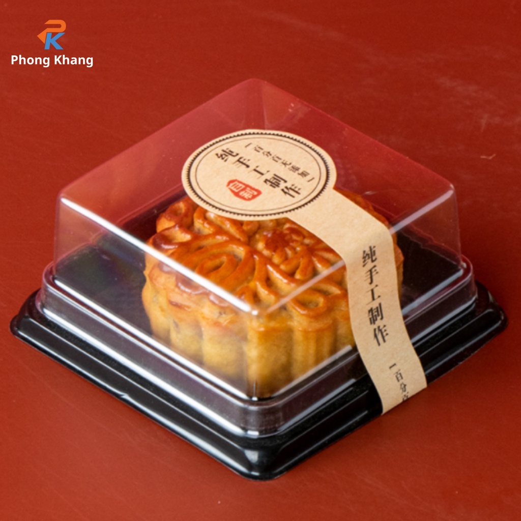 Set 10 hộp nhựa Phong Khang vuông màu đen đựng bánh trung thu 250gr