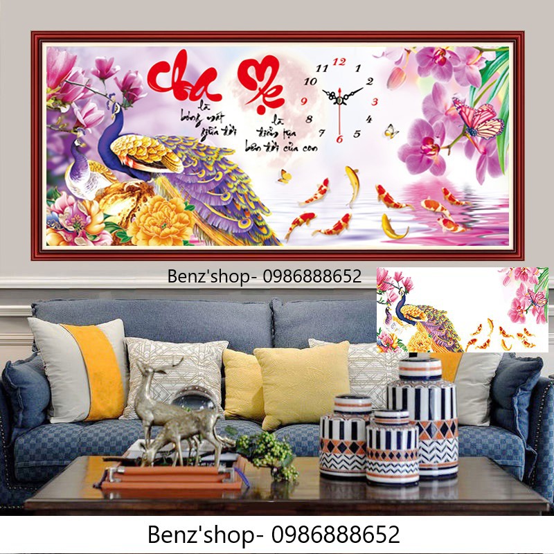 Tranh đính đá - Tranh thêu chữ thập Cha mẹ LV3055  tự thêu , LV080 - tự đính