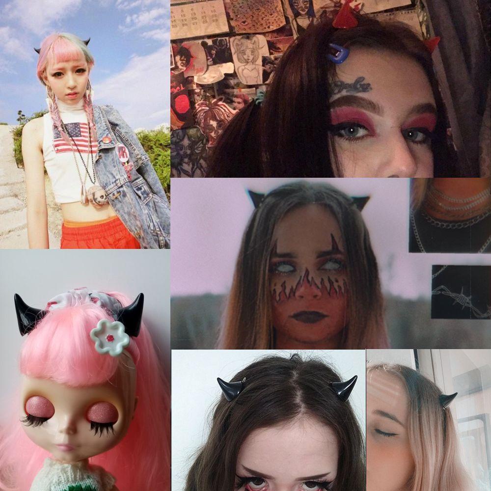 XIANTIN 1 Cặp Kẹp Tóc Hình Sừng Bò Phong Cách Gothic