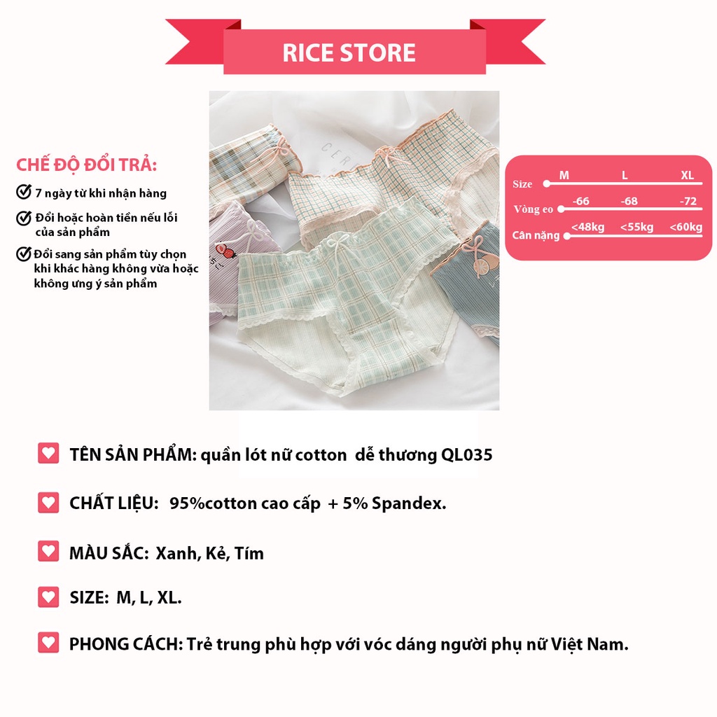 Quần lót nữ cotton cao cấp KIMCHIBIKINI chip nhật sexy dễ Thương mềm mại thoáng mát siêu đẹp kháng khuẩn thông hơi QL035