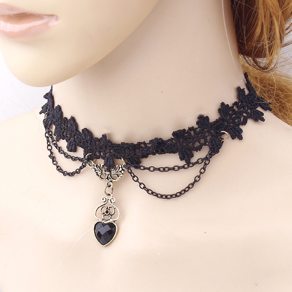 Vỏng cổ Choker + vòng tay ren hoa đính đá hinh tim xinh xắn