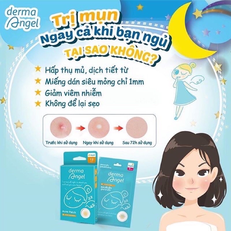 Bộ Miếng Dán Mụn Dùng Ban Ngày &amp; Đêm Derma Angel Acne Patch For Day &amp; Night 12 - 18 - 42 Miếng