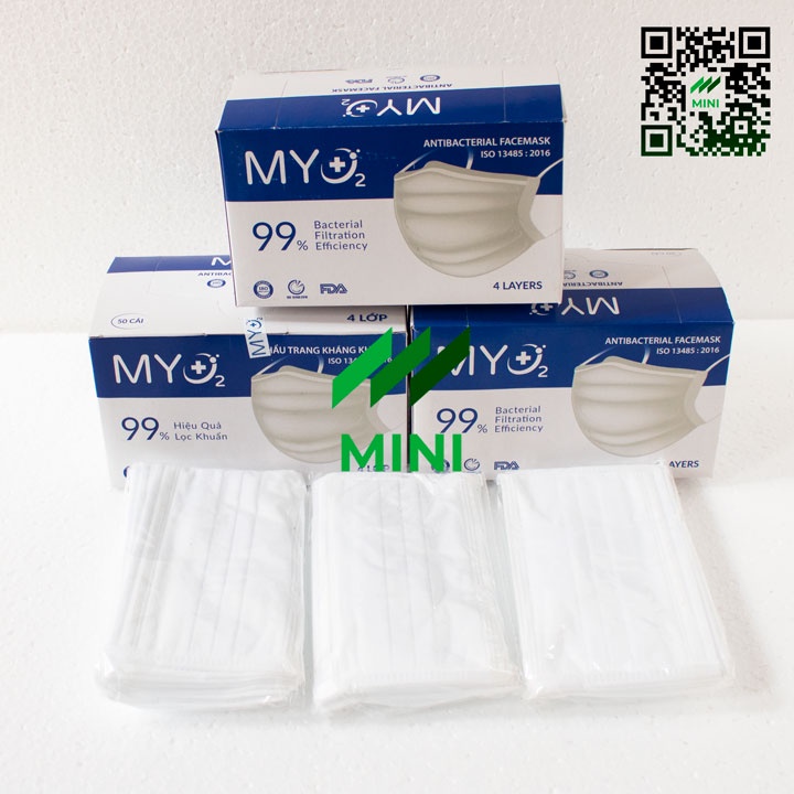 [1 Hộp/50 cái] Khẩu trang y tế MY O2 kháng khuẩn 4 lớp
