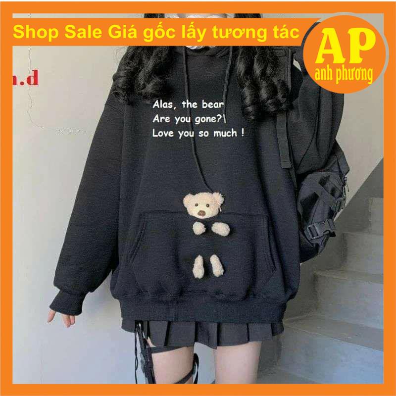 Áo hoodie gấu alass💝Chất liệu nỉ bông💝form thụng nam nữ kiểu dáng unisex💝có túi bụng và dây rút mũ | BigBuy360 - bigbuy360.vn