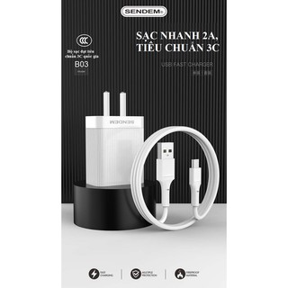 Bộ sạc nhanh SENDEM B03 sạc 2A cáp MicroUSB, Lightning sạc nhanh an toàn cho điện thoại - Hàng chính hãng SENDEM