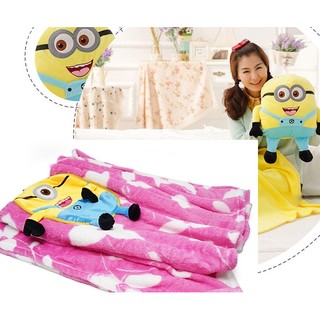 Gối chăn thú bông minion vải bông tuyết mịn màn