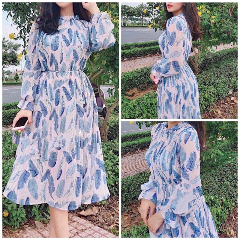 Đầm maxi xếp ly tay dài,váy maxi xếp ly cổ tròn mặc được 2 kiểu suông và cột nơ eo KÈM HÌNH VIDEO THẬT DUYEN CLOTHING