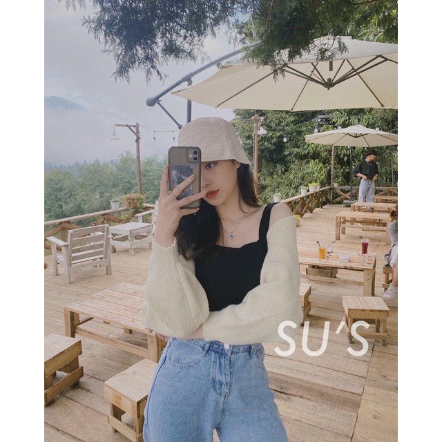 Áo cadigan len mỏng cánh rơi dáng ngắn