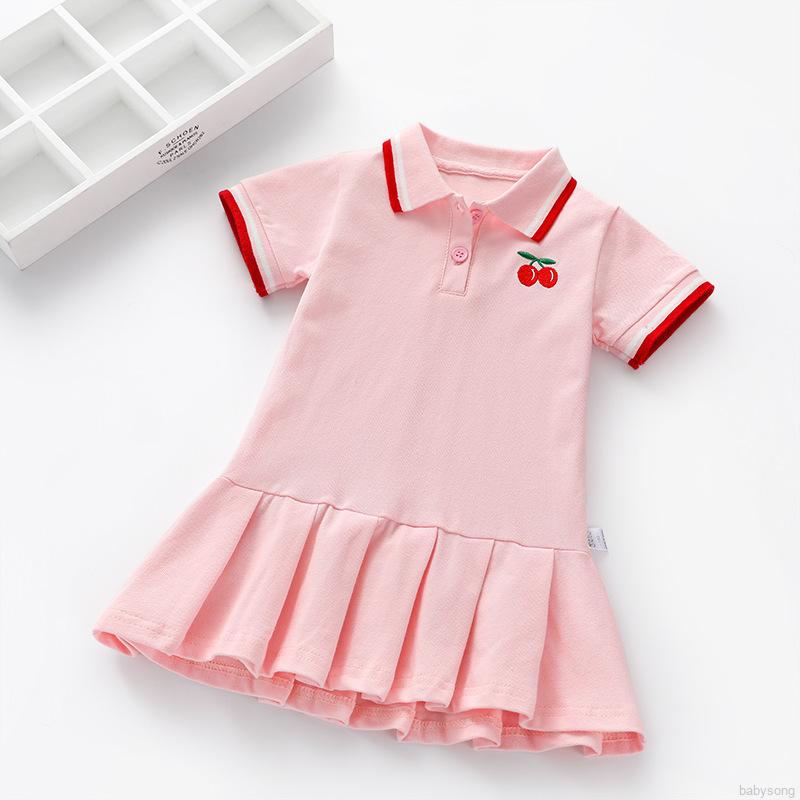 Đầm thun polo tay ngắn in hình quả cherry cho bé gái