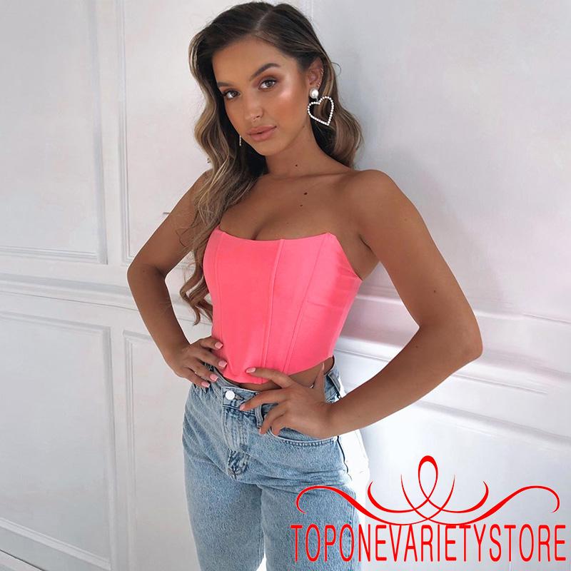 Áo kiểu ống croptop hở vai không dây cúp ngực màu trơn nâng ngực quyến rũ dành cho nữ