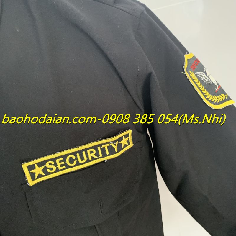 Áo vệ sĩ tay ngắn màu đen vải kate ford thấm hút mồ hôi kèm 2 logo vai ngực