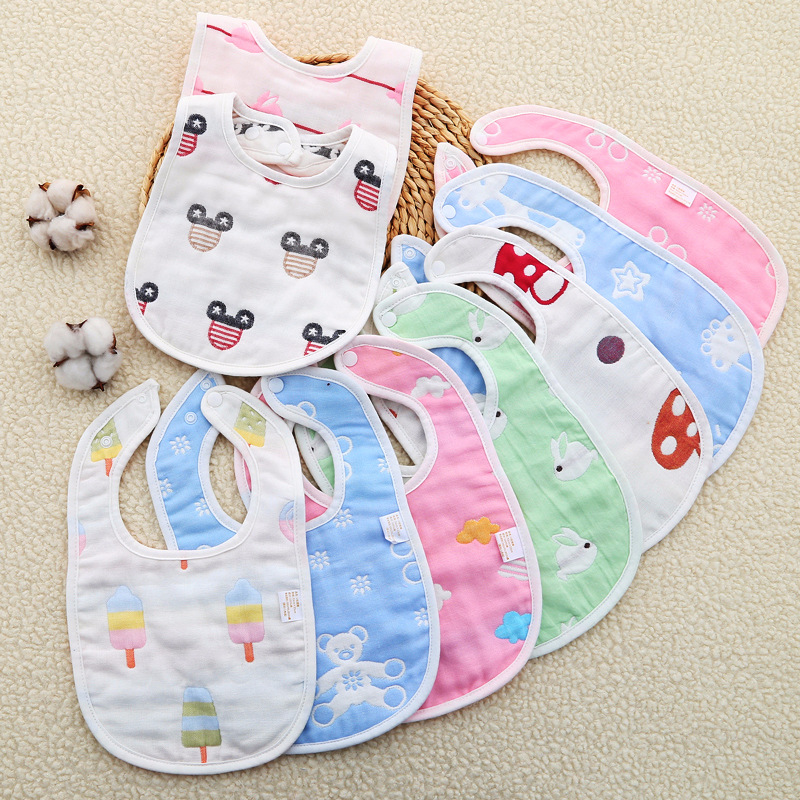 Yếm Ăn Cotton 6 Lớp Hình Chữ U Xinh Xắn Cho Bé