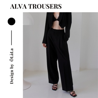 Olalastudio quần tây đen ống rộng alva
