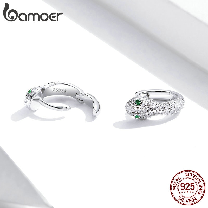 Bông tai Bamoer SCE922 bằng bạc 925 thiết kế hình rắn sang trọng cho nữ