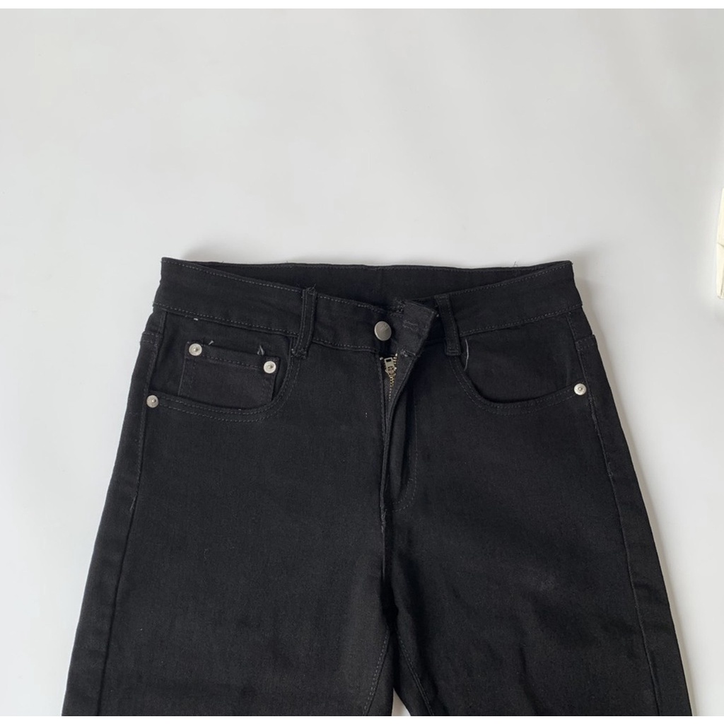 Quần Jean Đen Nam Phối Khoá Kéo Gối Dáng Slim Fit, Chất Vải Dày Dặn Thoáng Mát Co Dãn Tốt Cho Nam