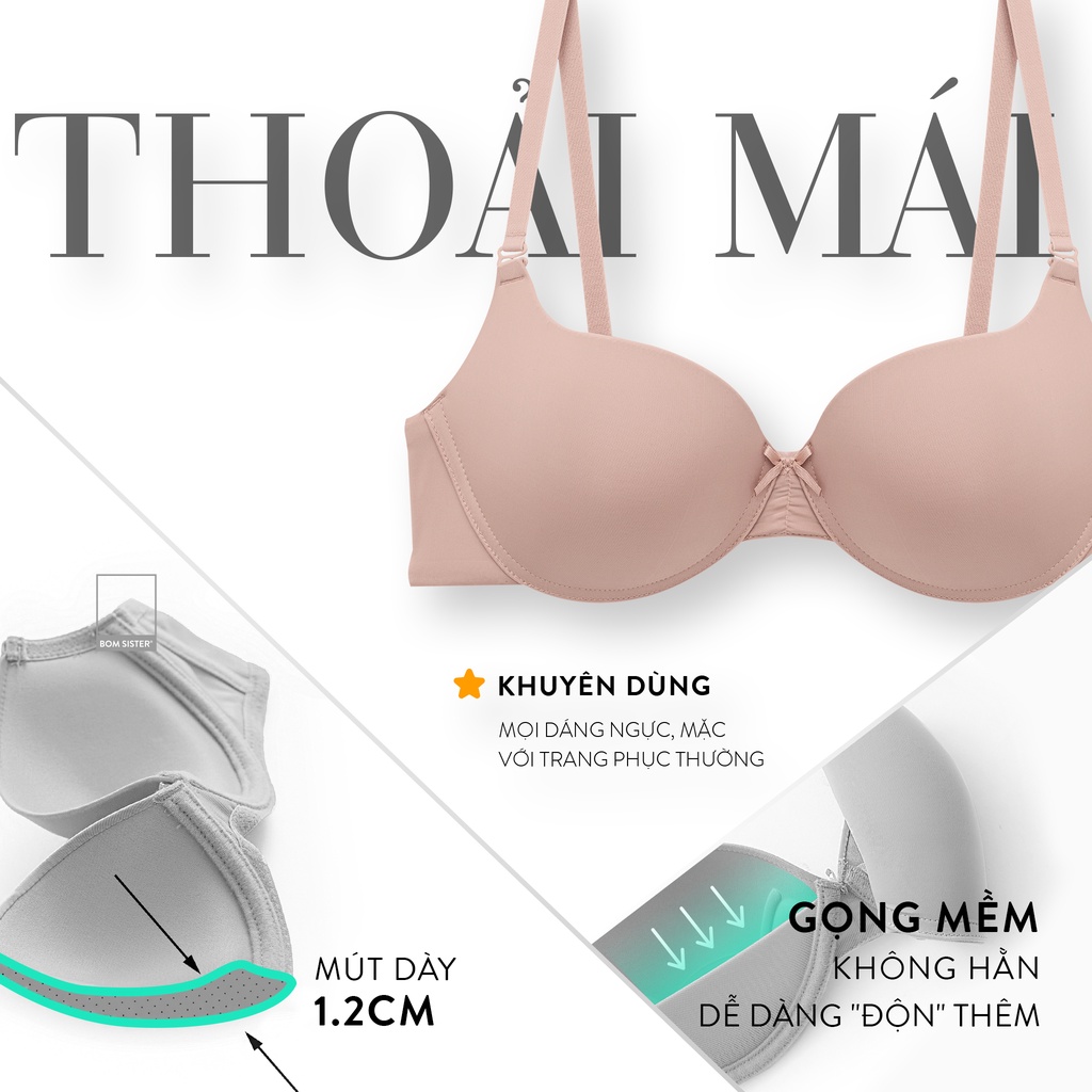 Áo lót mút mỏng thun lạnh không gọng màu trơn đính nơ BOM SISTER MU1007