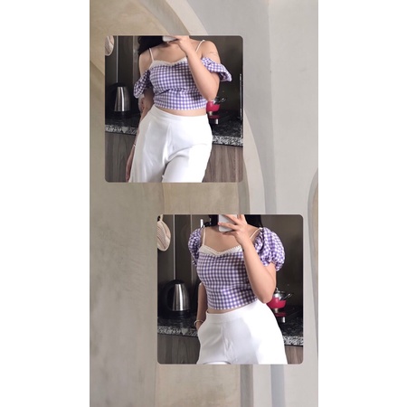 Áo croptop caro tím OVERSIZED