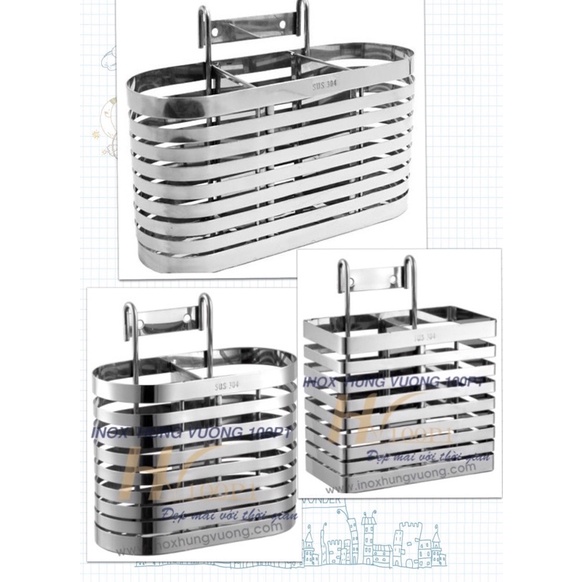Ống Đũa 3 Ngăn Liền Inox 304 Dập Hàng Cao Cấp Hình Ovan-hộc để đũa treo kệ chén hoặc bắt tường