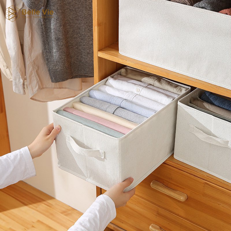 Hộp Đựng Quần Áo BELLEVIE Hộp Vải Đựng Đồ Chia Ngăn Gấp Gọn Tiện Lợi, Chống Thấm Nước