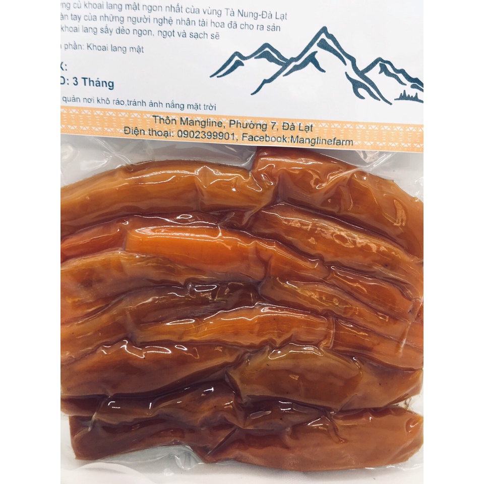 Bộ 2 gói khoai lang sấy dẻo nguyên củ không đường Mangline Farm 250g mềm dẻo thơm ngon ăn là ghiền