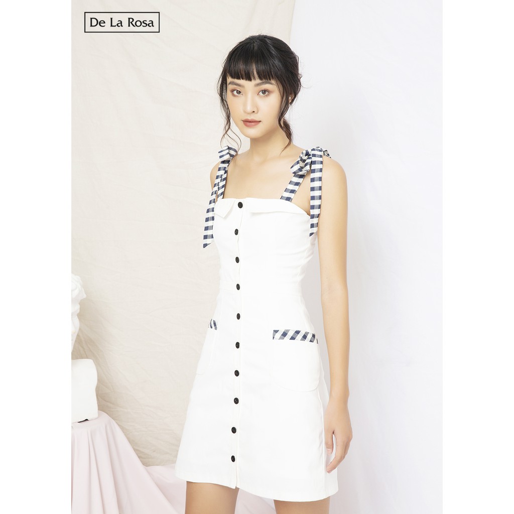 Đầm kaki trắng thiết kế dây cột caro - De La Rosa | BigBuy360 - bigbuy360.vn