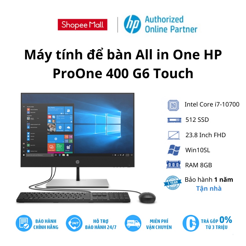 Máy tính để bàn All in One HP ProOne 400 G6 Touch (230T1PA)/ Intel Core i7-10700 (2.9GHz, 16MB)/ Ram 8GB DDR4/ SSD 512GB