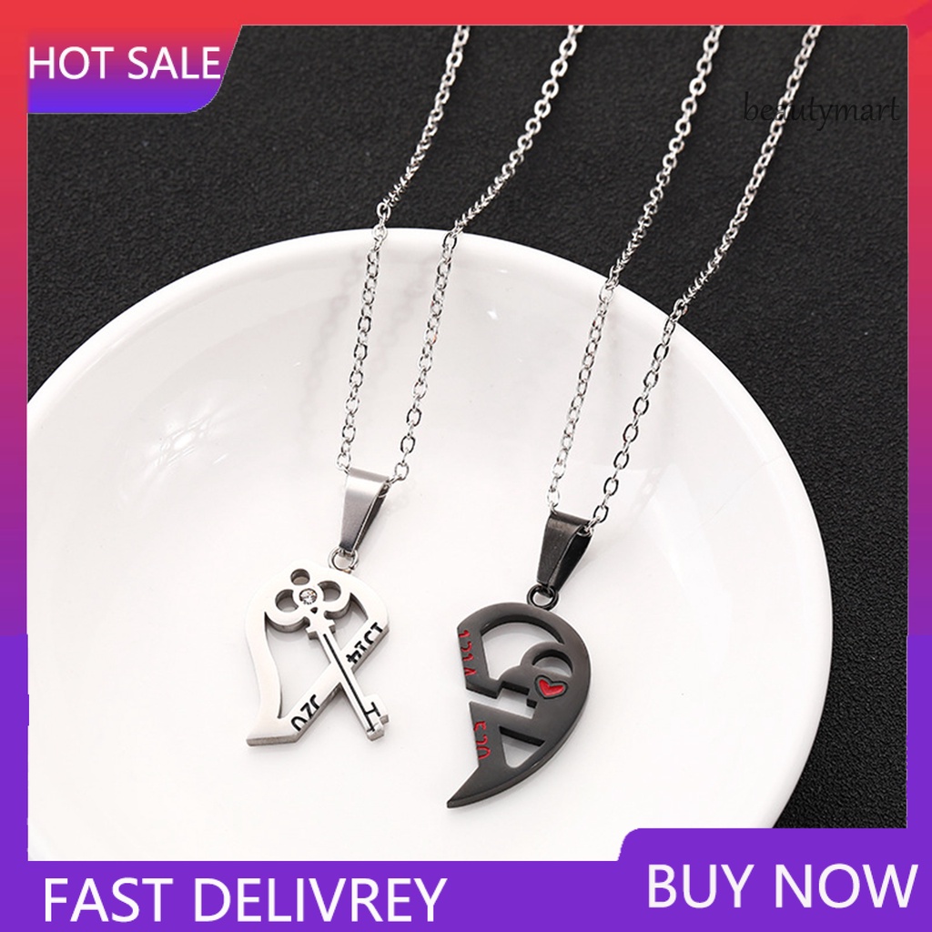 Set 2 Vòng cổ 1314 520 Mảnh Ghép Hình Trái Tim / Chìa Khóa Thời Trang Cho Cặp Đôi