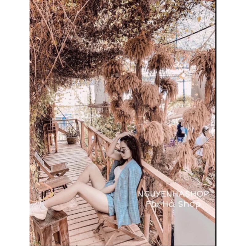 Sét bộ vest kẻ ba món kèm áo hai dây