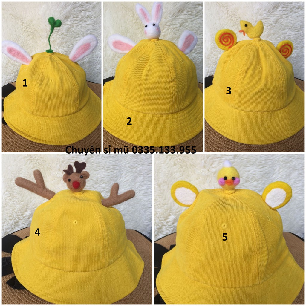 Mũ nón Bucket Maruko 3D Rộng Vành Nhiều Kiểu Nhung kaki siêu kute