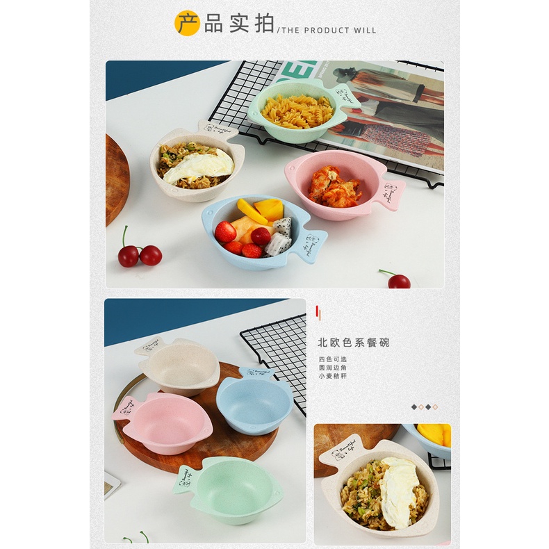 (ẢNH THẬT) (HÀNG CÓ SẴN) Bát Ăn Dặm Cho Bé Bát Ăn Cơm Canh Hình Con Cá Làm Từ Nhựa Lúa Mạch An Toàn