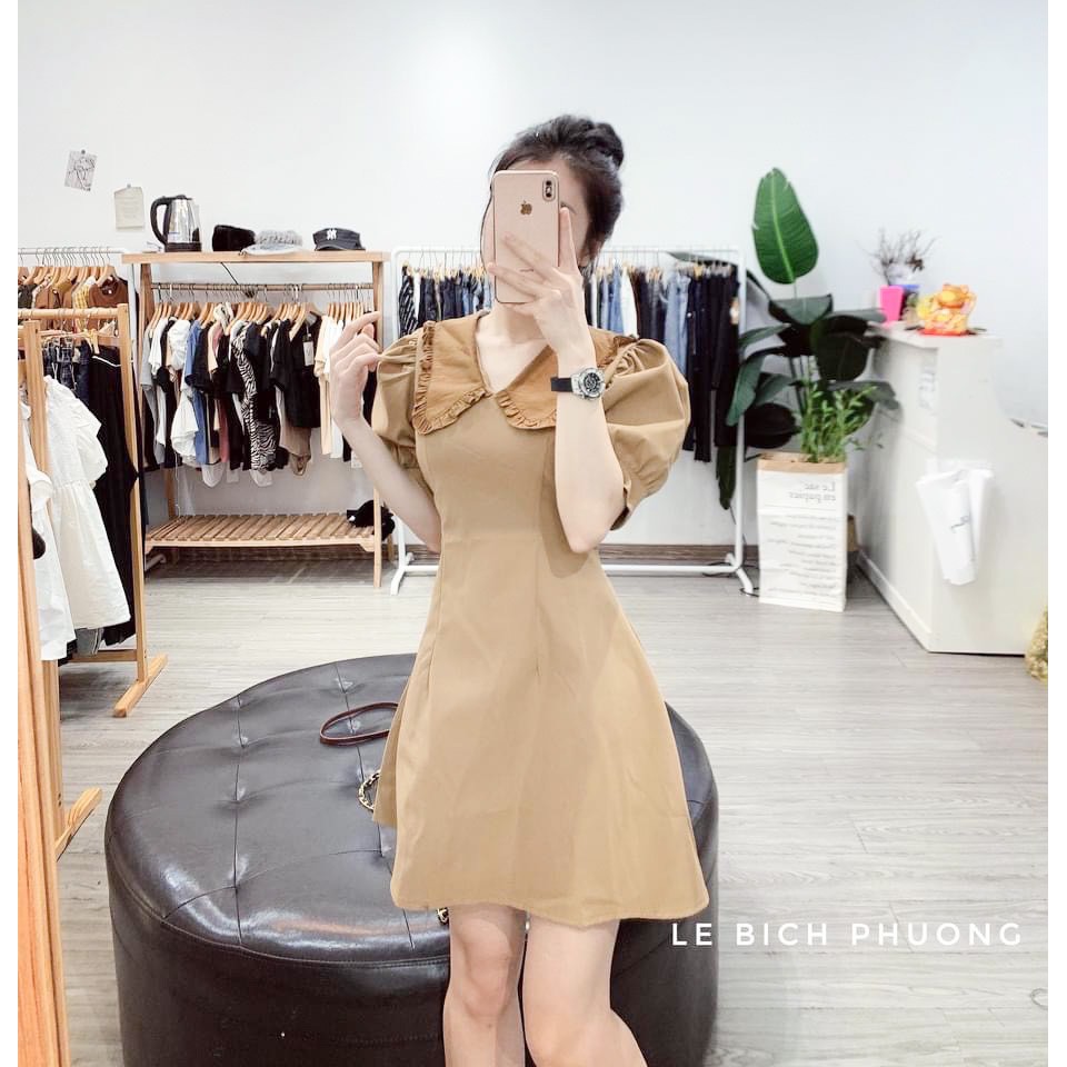 VÁY KAKI DÁNG A SIÊU GỌN MIX CỔ BÈO TIỂU THƯ DK153 | BigBuy360 - bigbuy360.vn