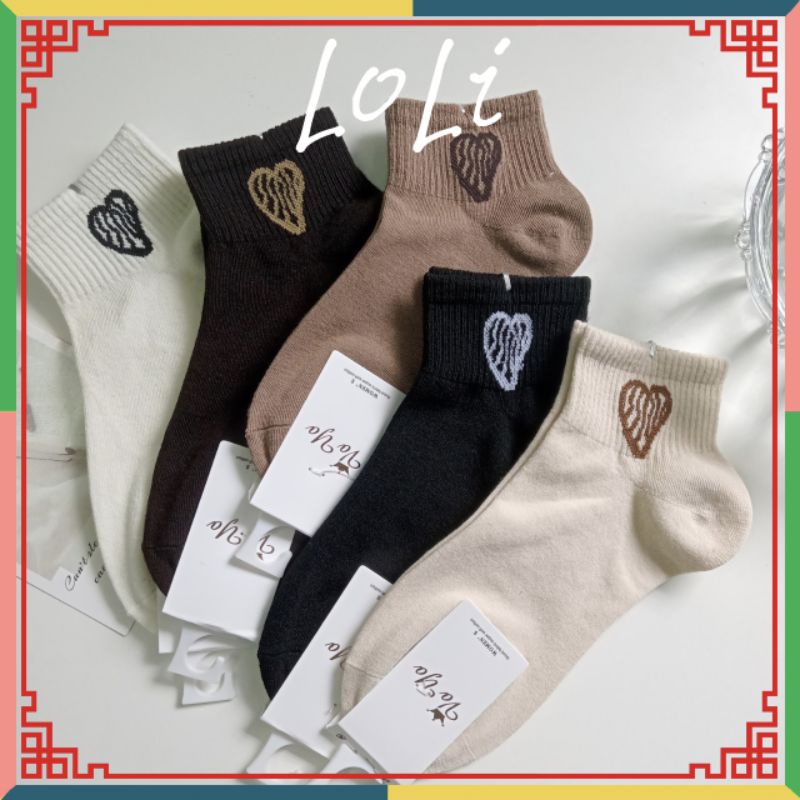 Tất Vớ Nữ Cổ Ngắn In Hình Trái Tim Màu Trà Sữa Phong Cách Hàn Quốc (TN023)