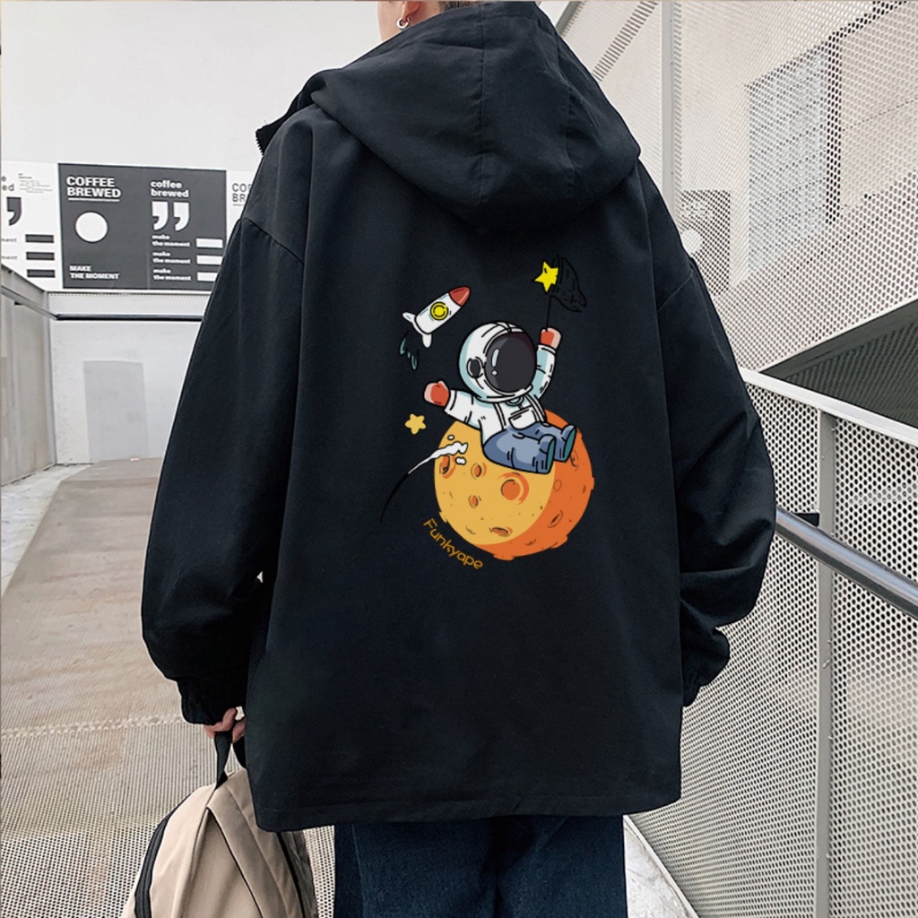 Áo khoác from rộng unisex nam nữ có nón , áo khoác gió nữ 2 lớp in hình nasa