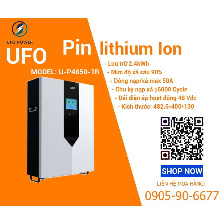 Pin Lithium UFO 100Ah 48Vdc  LiFePO4 - Loại Treo Tường - POWERTECH