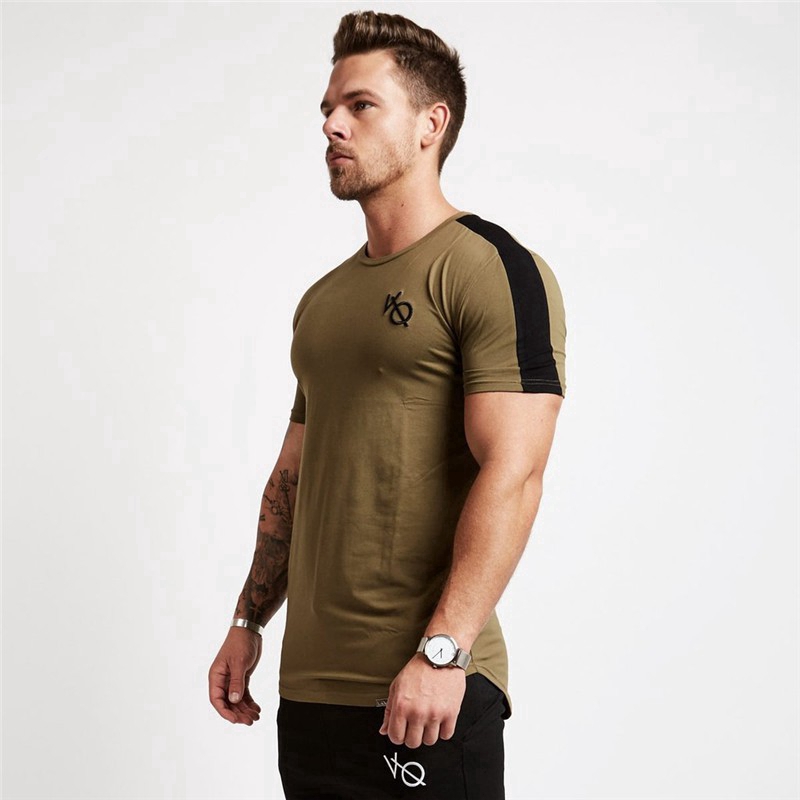 VQ Men's Cotton Shirt Sports Short-sleeved T-shirt Striped Running Casual Tee